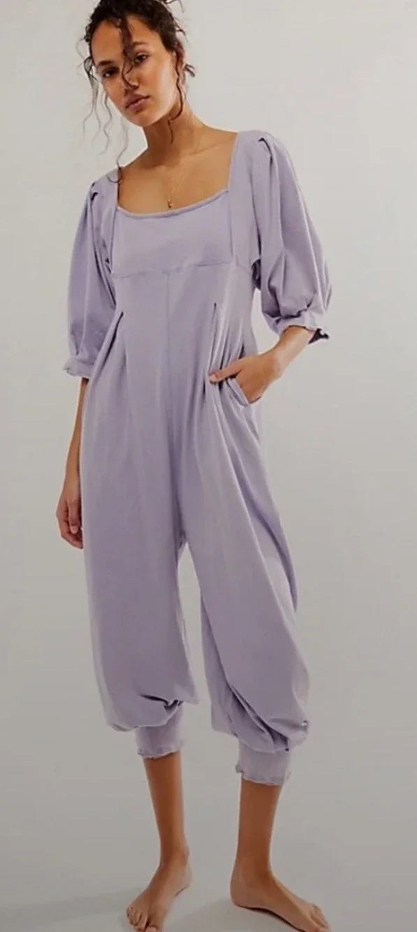 NEW FREE PEOPLE INTIMATELY PURPLE LOTTA LOVE ROMPER ONE PIECE JUMPSUIT SZ L
